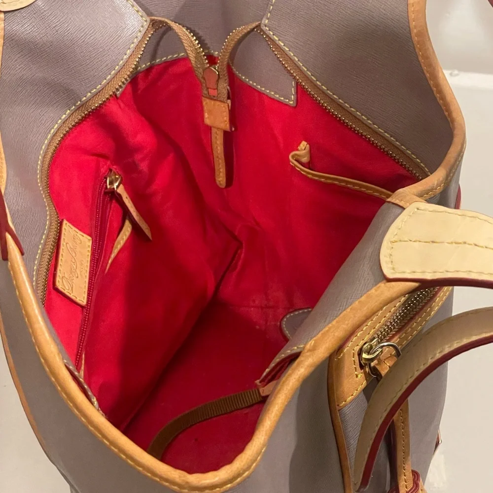 Dooney and Bourke gray & tan leather double strap zipper tassel shoulder bag - Picture 11 of 16